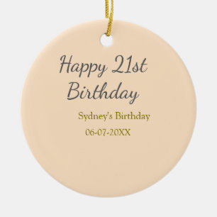 Ornamento De Cerâmica Aniversário de 21 anos nome data cinza laranja pas