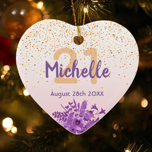 Ornamento De Cerâmica aniversário de 21 anos rosa dourado cor-de-rosa no