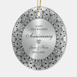 Ornamento De Cerâmica Aniversário de 25 anos de Casamento Mandala Preta 