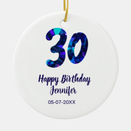 Ornamento De Cerâmica aniversário de 30 anos adicionar nome data ano azu