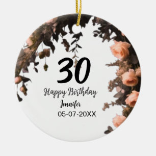 Ornamento De Cerâmica Aniversário de 30 anos moderna de flor da rosa ros