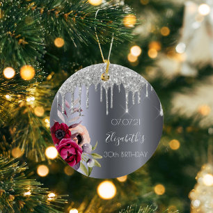 Ornamento De Cerâmica aniversário de 30 anos prata-brilho pingando burgu