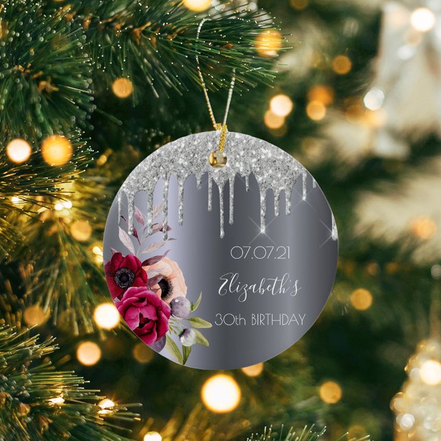 Ornamento De Cerâmica aniversário de 30 anos prata-brilho pingando burgu (Criador carregado)