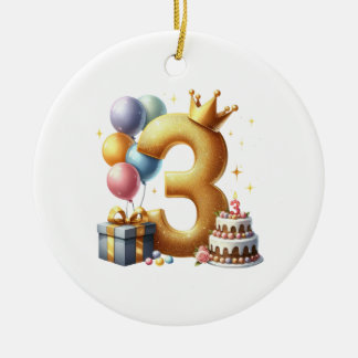 Ornamento De Cerâmica Aniversário de 3 anos dourado