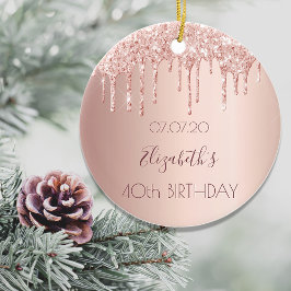 Ornamento De Cerâmica aniversário de 40 anos blush rosa dourado glitter 