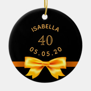 Ornamento De Cerâmica aniversário de 40 anos negro nome dourado arco ele