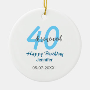 Ornamento De Cerâmica aniversário de 40 anos renovado nome data azul neg