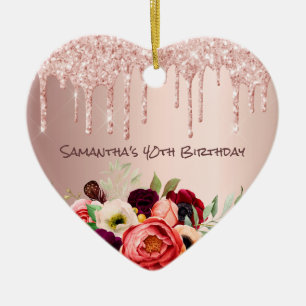 Ornamento De Cerâmica aniversário de 40 anos rosa dourado brilho gotas f