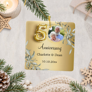 Ornamento De Cerâmica aniversário de 50 anos de casamento dourado com fo