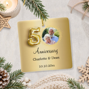 Ornamento De Cerâmica aniversário de 50 anos de casamento em ouro foto