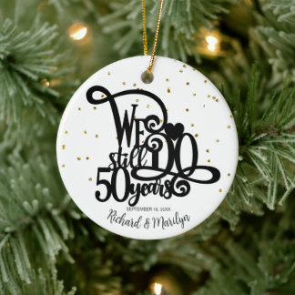 Ornamento De Cerâmica Aniversário de 50 anos Dourado personalizado