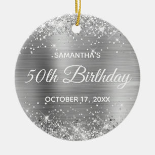 Ornamento De Cerâmica Aniversário de 50 anos em Glittery Prata