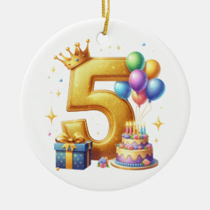 Ornamento De Cerâmica Aniversário de 5 anos dourado