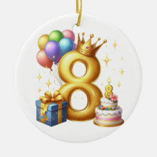 Ornamento De Cerâmica Aniversário de 8 anos dourado