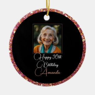 Ornamento De Cerâmica Aniversário de 90 de Glitter Floral Único