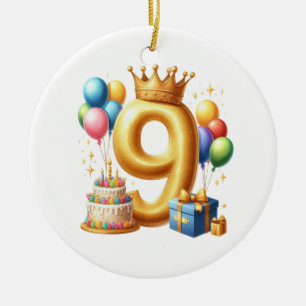 Ornamento De Cerâmica Aniversário de 9 anos dourado