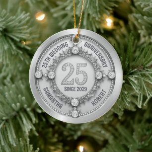 Ornamento De Cerâmica Aniversário de Casamento com 25