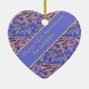 Ornamento De Cerâmica Aniversário de Casamento de 12, Aniversário da Sed
