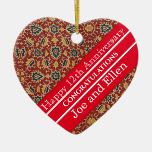 Ornamento De Cerâmica Aniversário de Casamento de 12, Aniversário da Sed