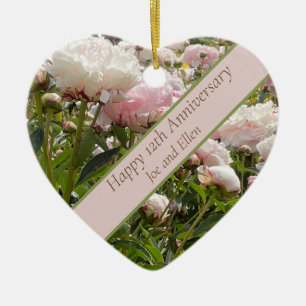 Ornamento De Cerâmica Aniversário de Casamento de 12, flor de Peony