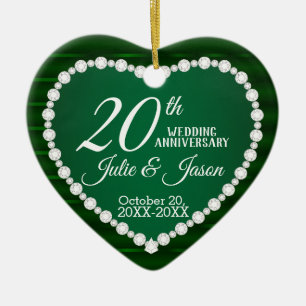 Ornamento De Cerâmica Aniversário de Casamento de 20 Emerald e Silver