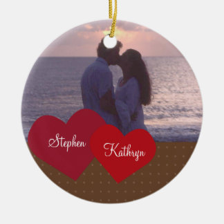 Ornamento De Cerâmica Aniversário de casamento de duas fotos personaliza
