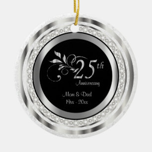 Ornamento De Cerâmica Aniversário de Casamento do 25 Silver