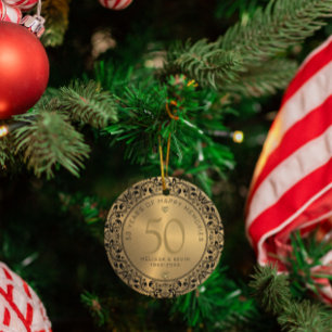 Ornamento De Cerâmica Aniversário de Casamento do Círculo Floral Negro 5