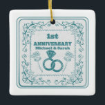 Ornamento De Cerâmica Aniversário de casamento Floral Ano personalizável<br><div class="desc">Uma design romântica para marido e mulher no aniversário do casamento. Esta design tem anéis de casamento e rosas. A data pode ser personalizada para se adequar ao ano do seu aniversário.</div>