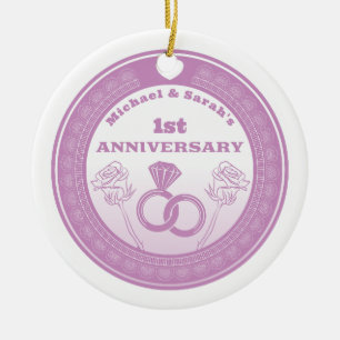 Ornamento De Cerâmica Aniversário de casamento Lace muda o ano