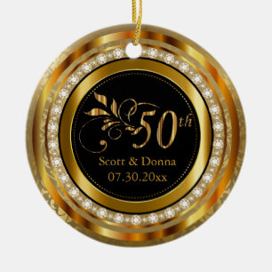 Ornamento De Cerâmica Aniversário de Diamante do Elegante 50º Ouro