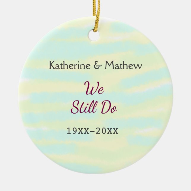 Ornamento De Cerâmica Aniversário de renovação de Vow do greenpastel ama (Frente)