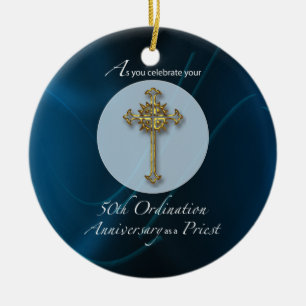 Ornamento De Cerâmica Aniversário do 50º Jubileu Ordination do Padre