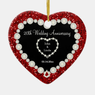 Ornamento De Cerâmica Aniversário do Casamento Red Glitter DIY