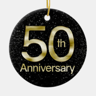 Ornamento De Cerâmica Aniversário Glam do ouro 50th