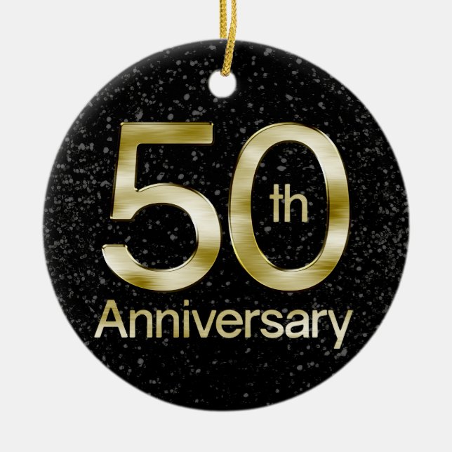 Ornamento De Cerâmica Aniversário Glam do ouro 50th (Frente)