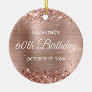 Ornamento De Cerâmica Aniversário Glittery Rosa Gold Foil 60th