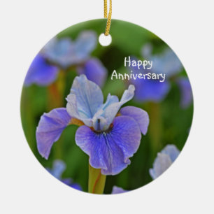 Ornamento De Cerâmica Aniversário Personalizado do Retrato da Flor Iris