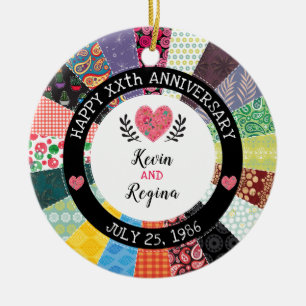 Ornamento De Cerâmica Aniversário personalizado, teste padrão da edred