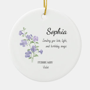 Ornamento De Cerâmica Aniversário Personalizado Violeta de Fevereiro