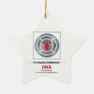 Ornamento De Cerâmica Aniversário personalizável com o corpo de bombei