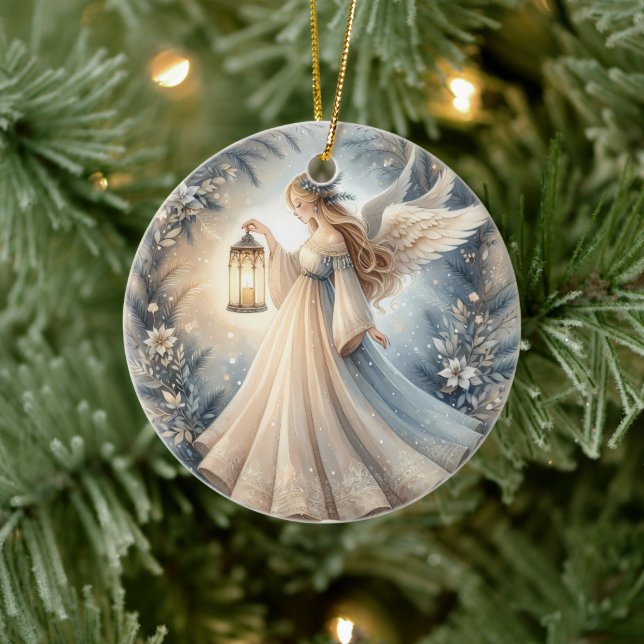 Ornamento De Cerâmica Anjo Celestial de Inverno Lanterna da Paz (Árvore)