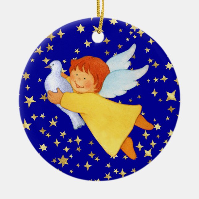 Ornamento De Cerâmica Anjo com pomba da paz (Frente)