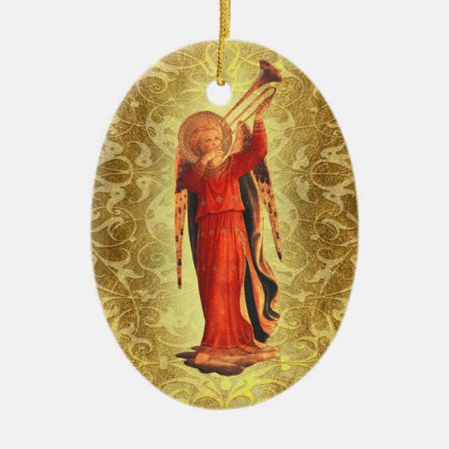 Ornamento De Cerâmica Anjo com trombeta (Frente)