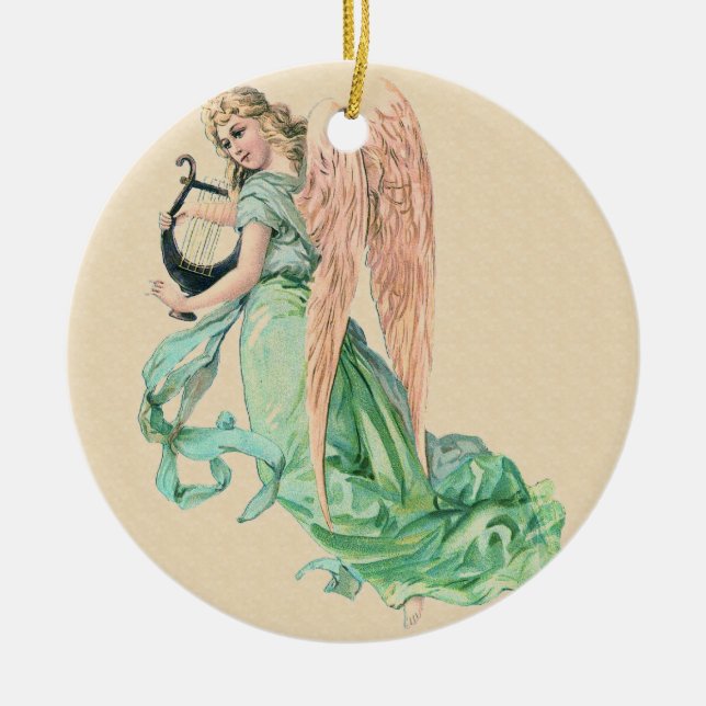 Ornamento De Cerâmica Anjo com um Natal Harp (Frente)