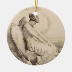 Ornamento De Cerâmica Anjo cristão sentado numa pedra