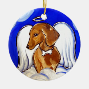 Ornamento De Cerâmica Anjo Dachshund Vermelho