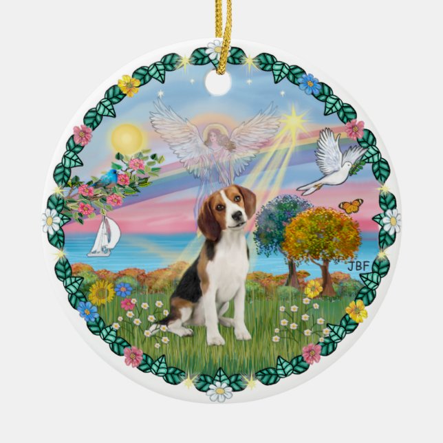 Ornamento De Cerâmica Anjo das Nuvens #1B - Beagle (Frente)