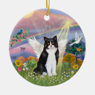 Ornamento De Cerâmica Anjo das Nuvens - Anjo Gato Preto e Branco