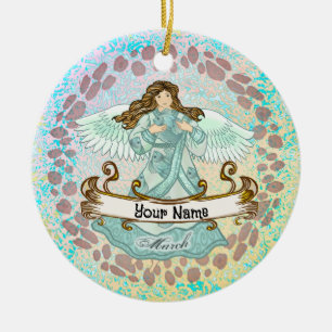 Ornamento De Cerâmica Anjo de Aniversário de Março